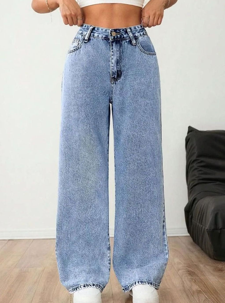 Women's Wide Leg Mid Rise Light Wash Denim Jeans