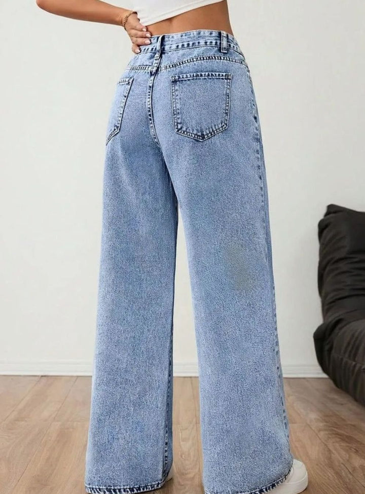Women's Wide Leg Mid Rise Light Wash Denim Jeans