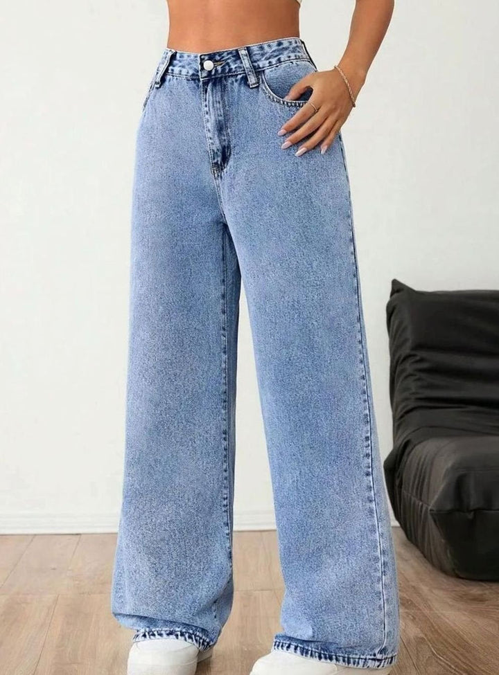 Women's Wide Leg Mid Rise Light Wash Denim Jeans