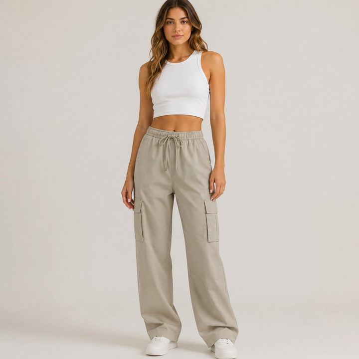 Women's Loose-Fitting Cargo Pants with Drawstring and Pockets