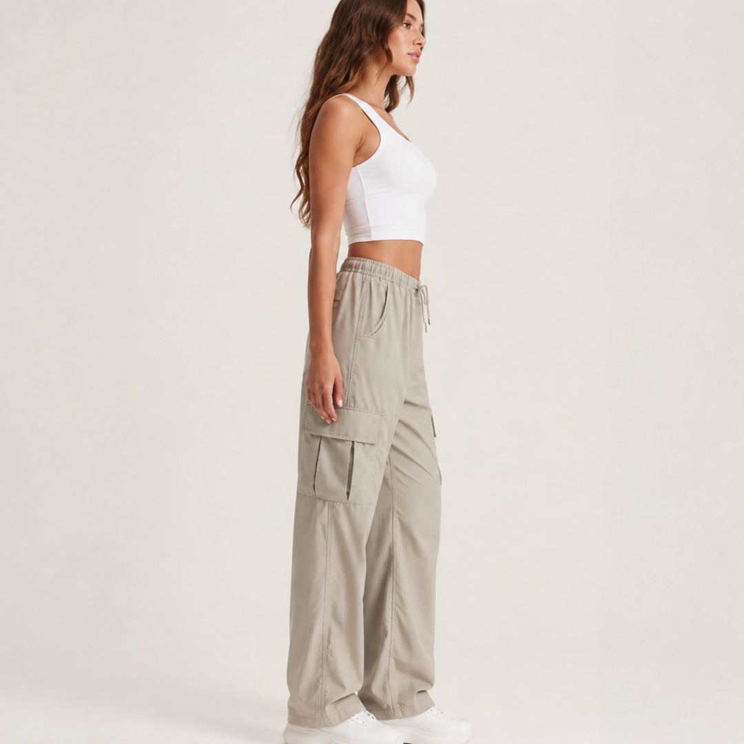Women's Loose-Fitting Cargo Pants with Drawstring and Pockets