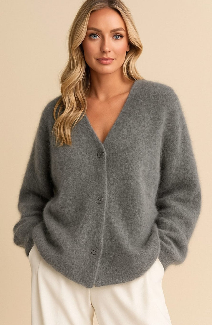 Women's Soft Fluffy Knitted Cardigan with Button Closure