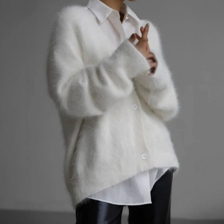Women's Soft Fluffy Knitted Cardigan with Button Closure