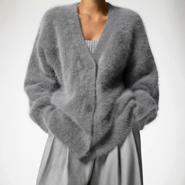 Women's Soft Fluffy Knitted Cardigan with Button Closure