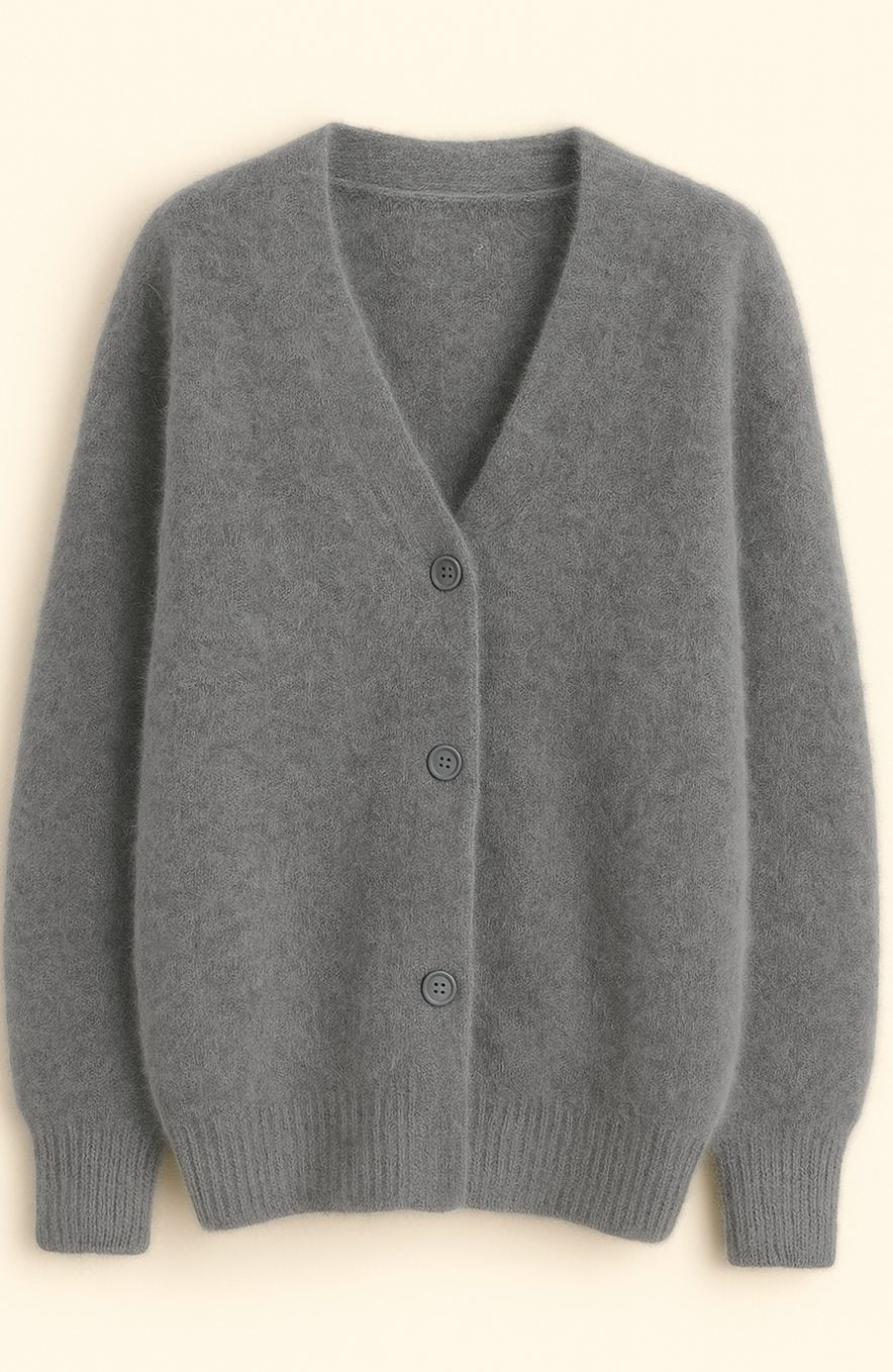 Women's Soft Fluffy Knitted Cardigan with Button Closure