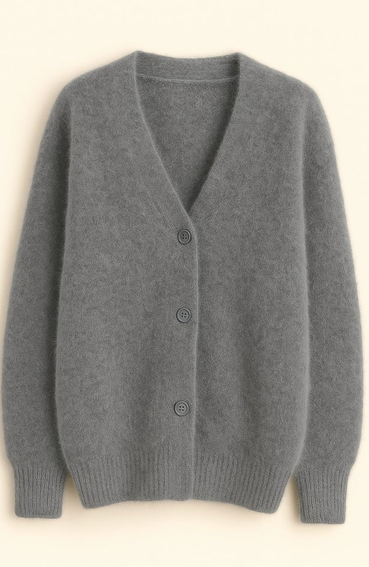 Women's Soft Fluffy Knitted Cardigan with Button Closure