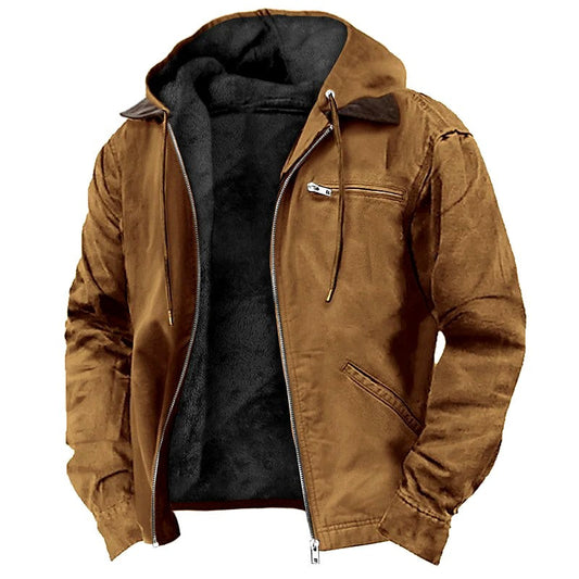 Veste d’hiver à capuche pour homme doublée en polaire