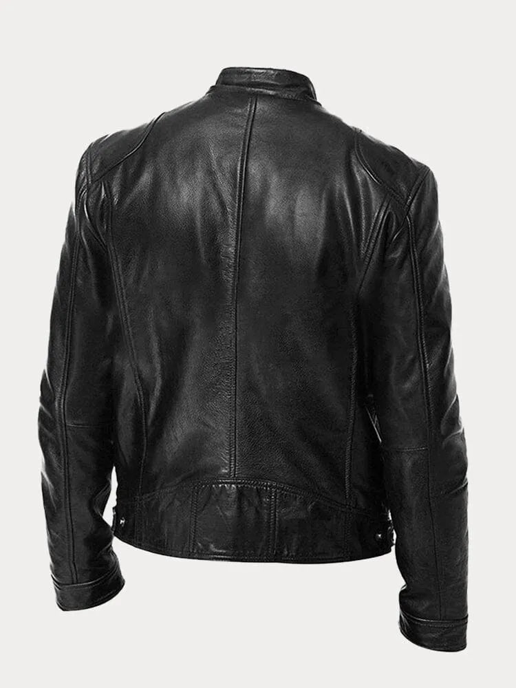 Men's Zip-Front Leather Jacket with Chest Pockets