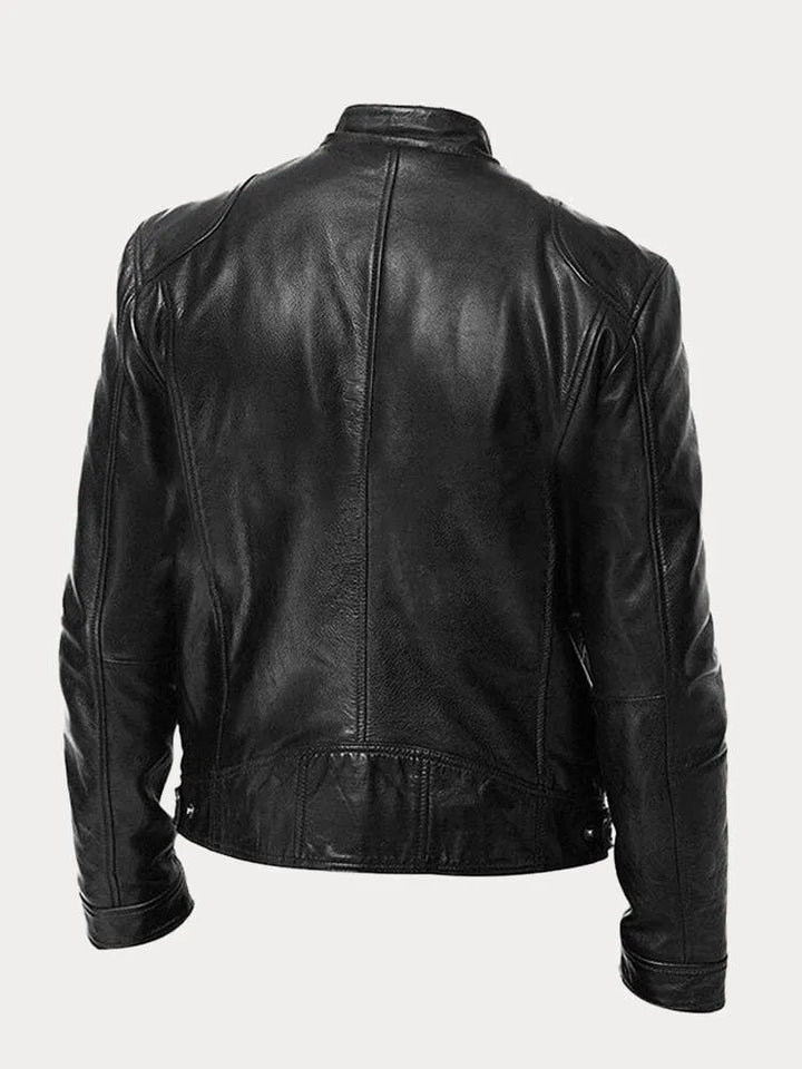 Men's Zip-Front Leather Jacket with Chest Pockets