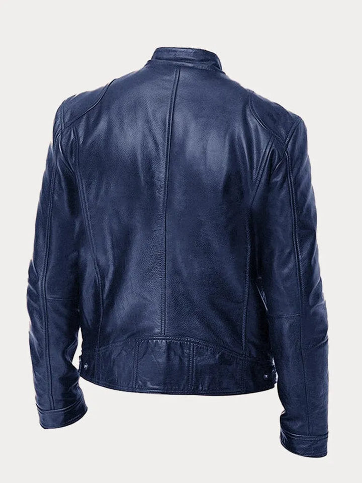Men's Zip-Front Leather Jacket with Chest Pockets