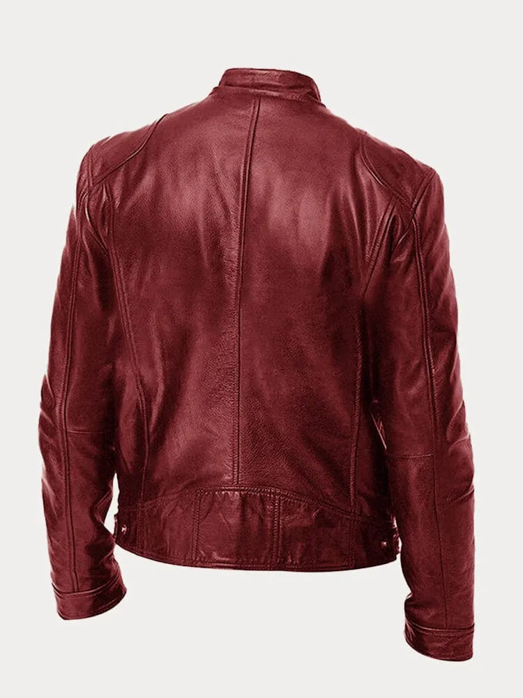 Men's Zip-Front Leather Jacket with Chest Pockets