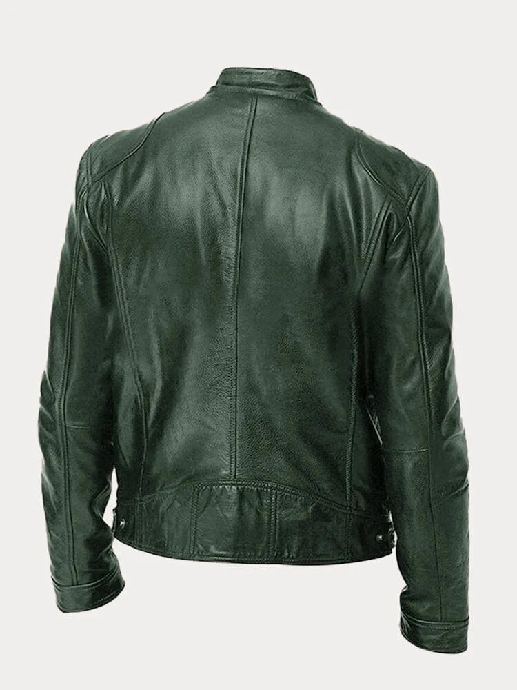 Men's Zip-Front Leather Jacket with Chest Pockets