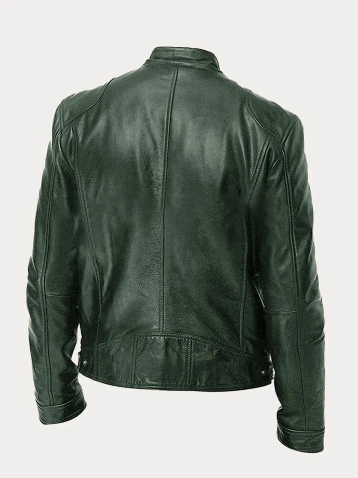 Men's Zip-Front Leather Jacket with Chest Pockets