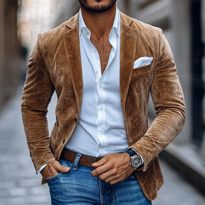 Blazer ajusté en daim pour homme