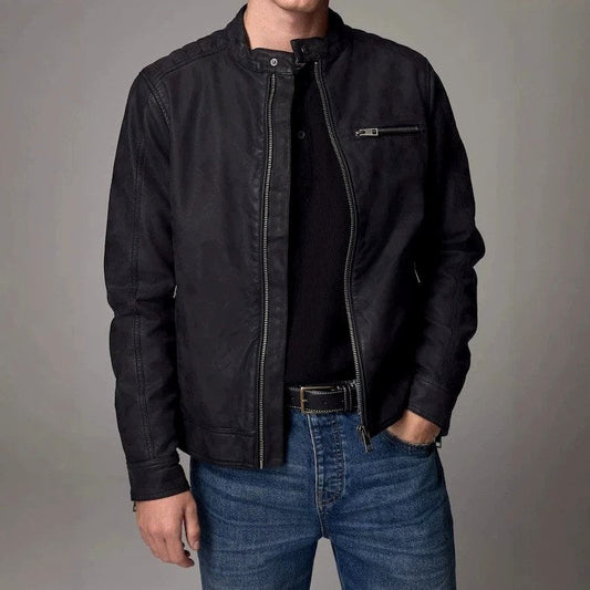 Veste classique pour homme en faux suède à col montant - Chaude, idéale en automne et en hiver