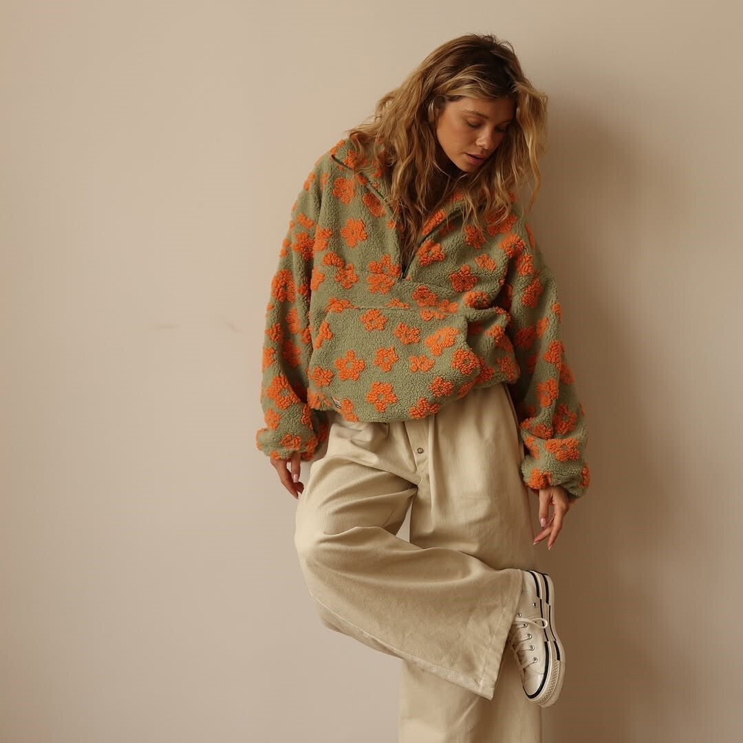 Women's Cozy Oversized Floral Teddy Fleece Sweater