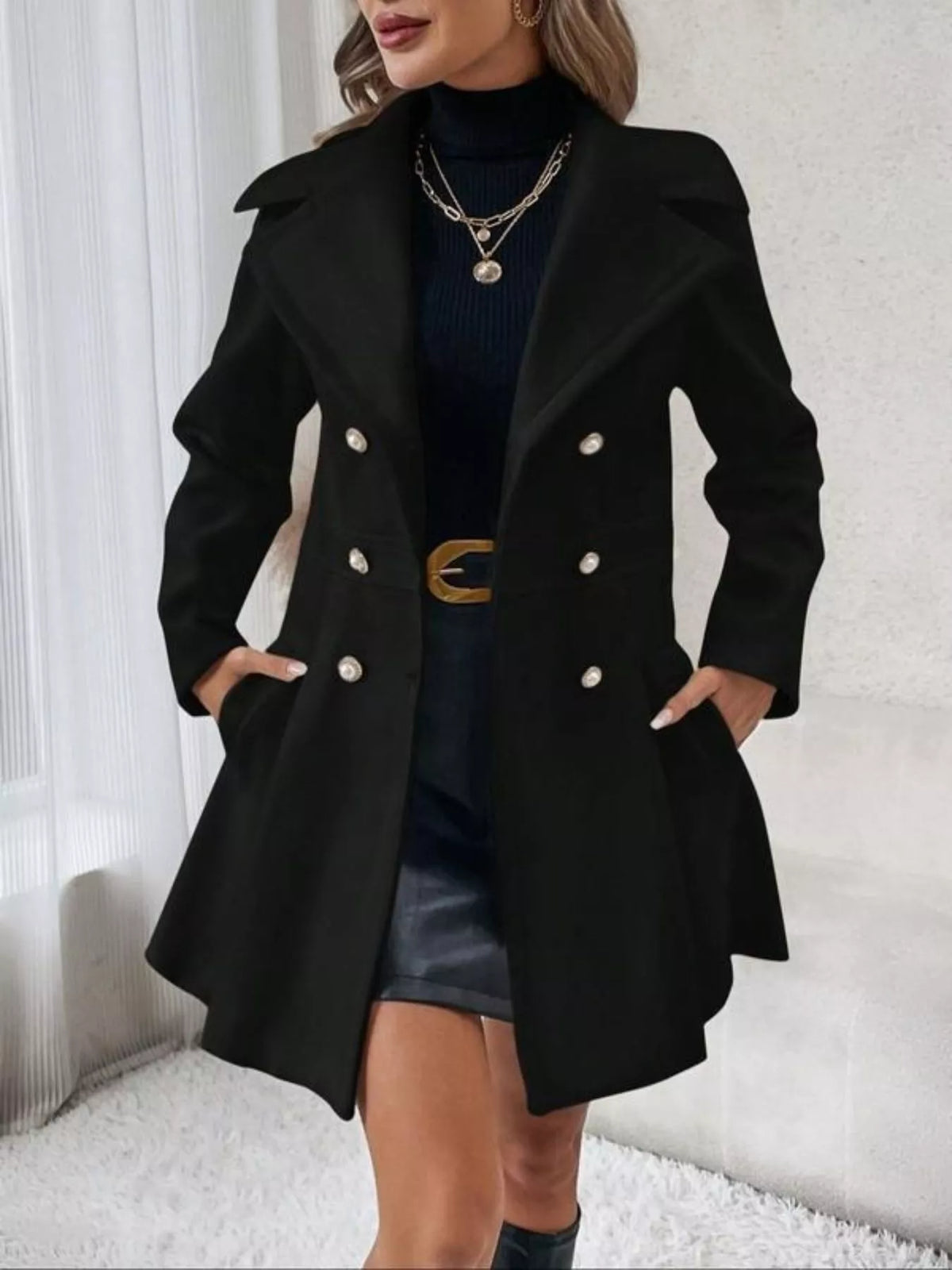 Cappotto invernale lungo da donna, doppiopetto, taglie dalla S alla 2xl