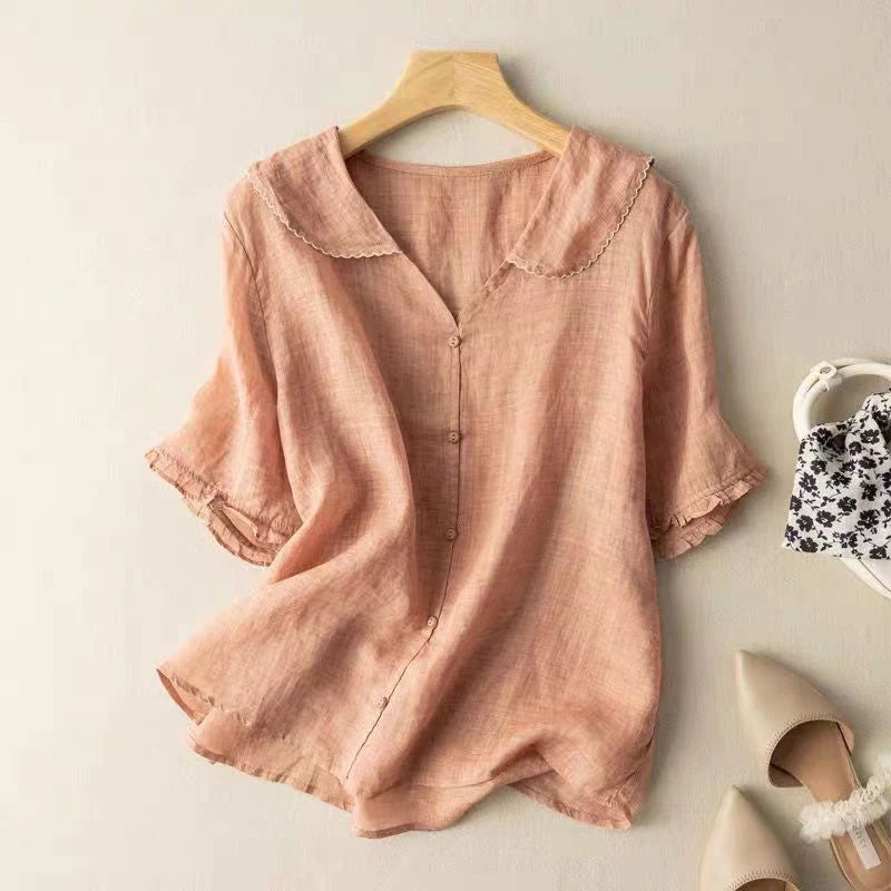 Selena | Women's Cotton Short Sleeve Blouse-The Yellow Prime