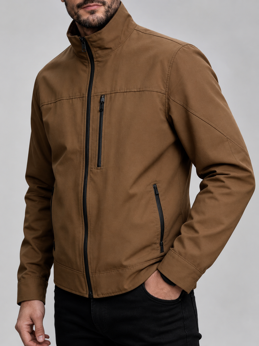 Veste de pluie imperméable pour homme à col montant et fermeture éclair sur le devant