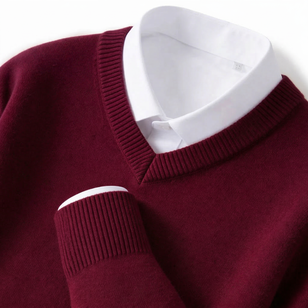 Ribstrikket sweater med V-hals i uldblanding til mænd