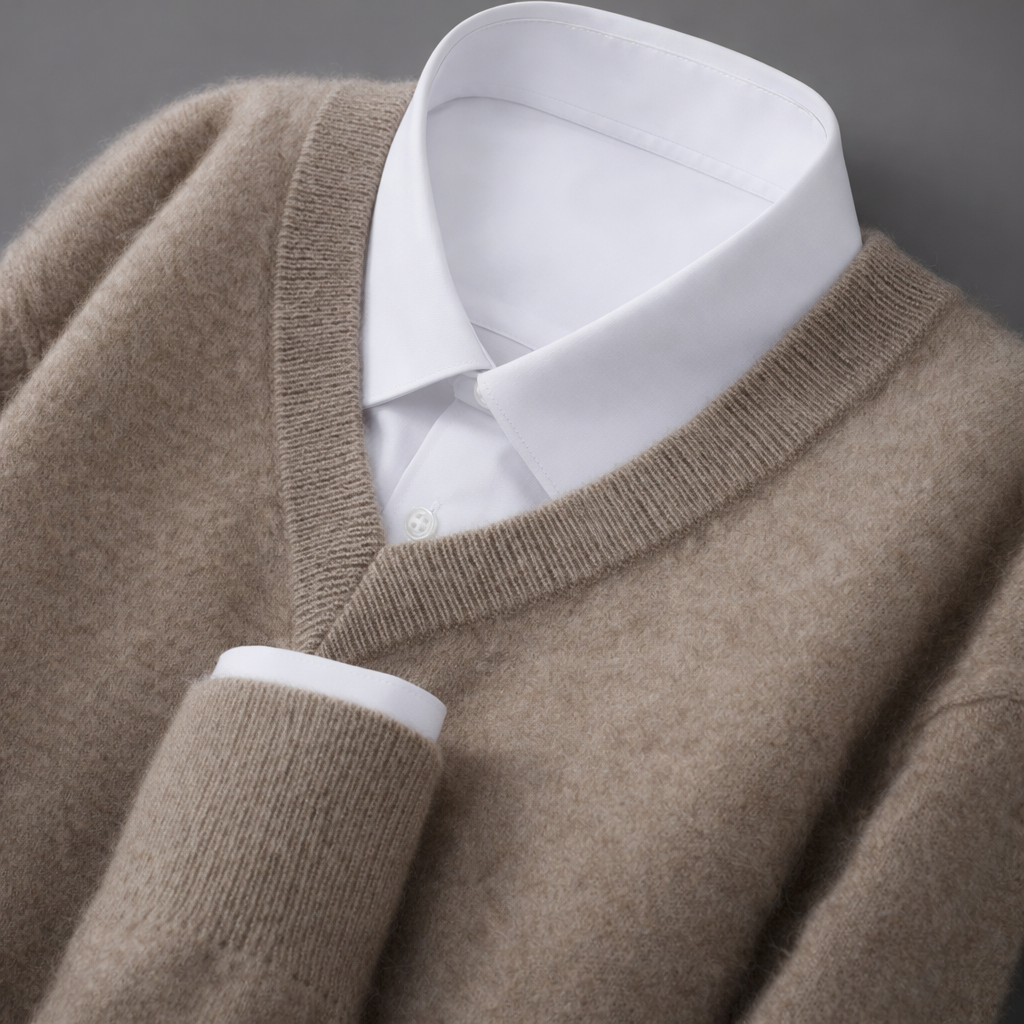 Ribstrikket sweater med V-hals i uldblanding til mænd