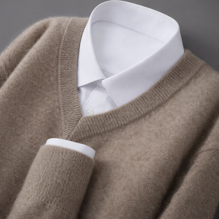 Ribstrikket sweater med V-hals i uldblanding til mænd