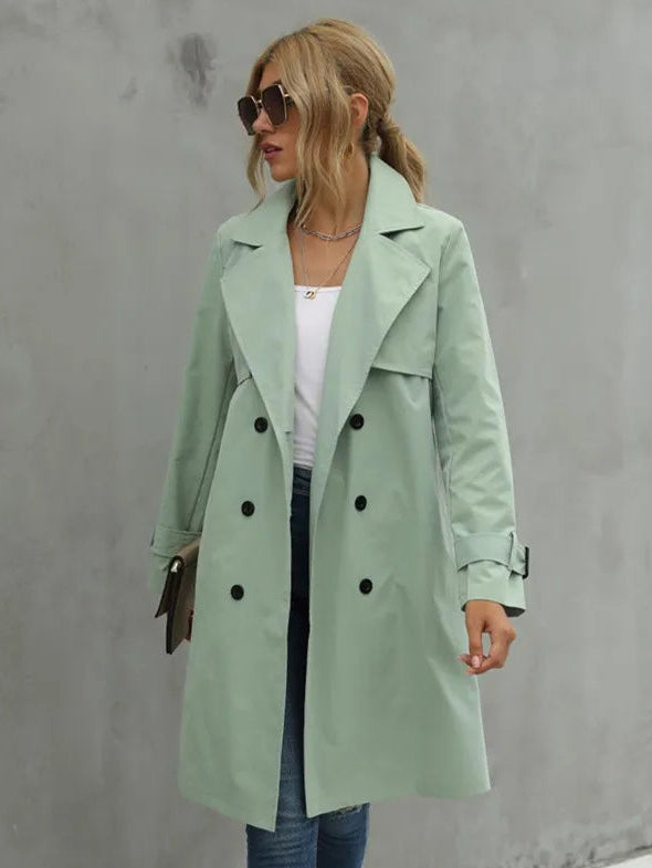 Klassisk dubbelknäppt trenchcoat med skärp för kvinnor