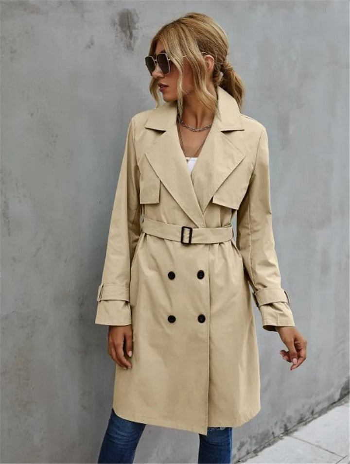 Klassisk dubbelknäppt trenchcoat med skärp för kvinnor