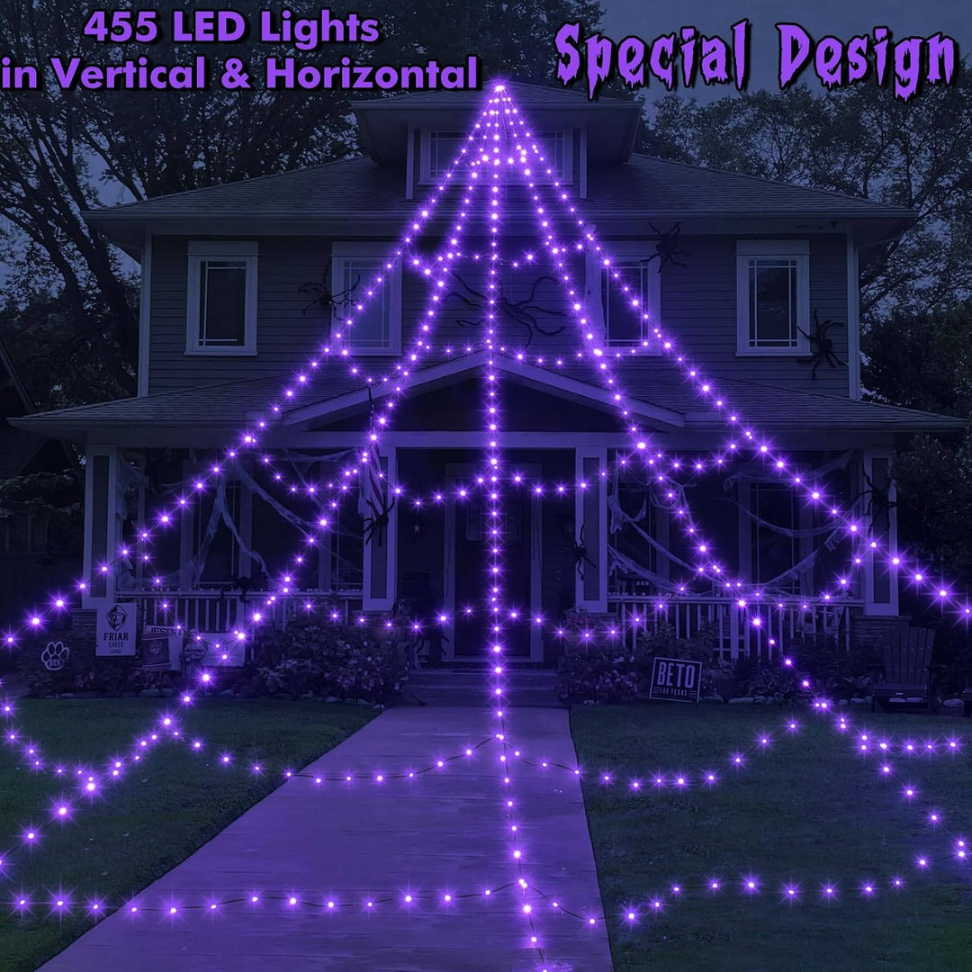 Halloweens 16.4 FT LED-ljusslinga i spindelnätsdesign med fjärrkontroll och 8 lägen