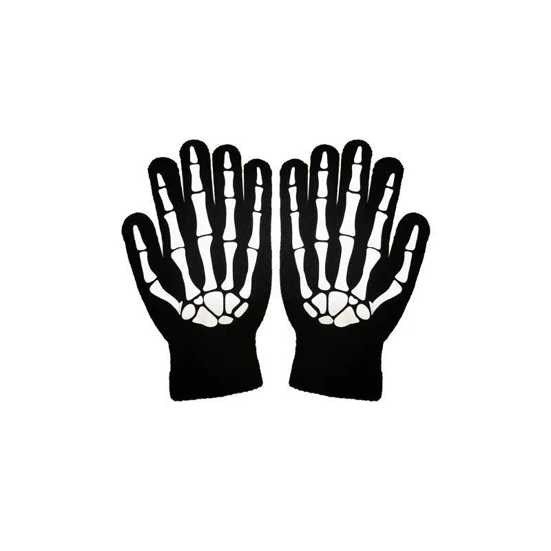 Disfraz de Halloween de la Parca con ojos brillantes y guantes de esqueleto