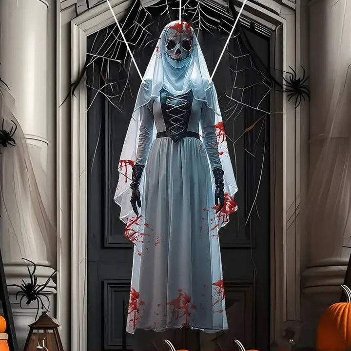 Halloween's Skull Bride Hanging Decoration - Weather Resistant Fabric