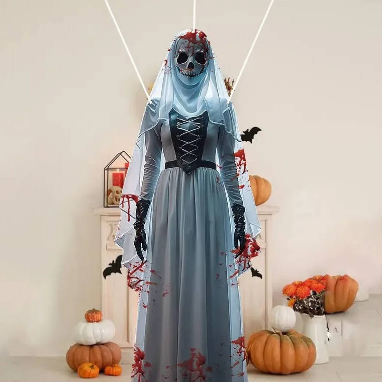 Halloween's Skull Bride Hanging Decoration - Weather Resistant Fabric