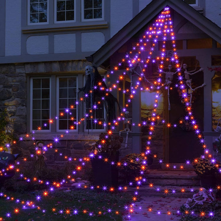 Halloweens 16.4 FT LED-ljusslinga i spindelnätsdesign med fjärrkontroll och 8 lägen