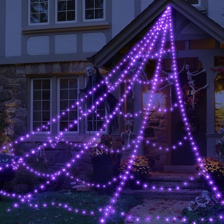 Halloweens 16.4 FT LED-ljusslinga i spindelnätsdesign med fjärrkontroll och 8 lägen