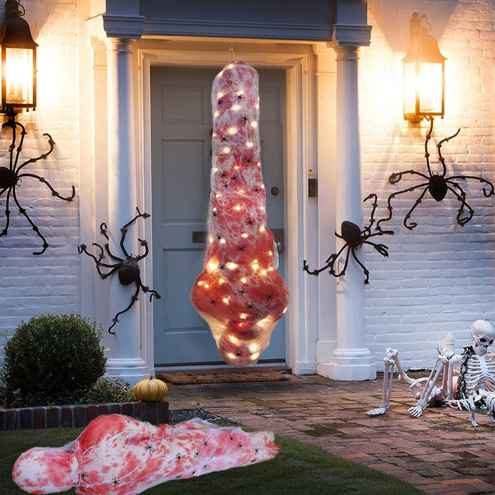 Závěsná kukla s mrtvolou na Halloween o délce 59in s teplými světelnými řetězy