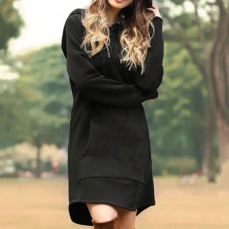 Women's Soft Cozy Longline Hoodie Dress in Brushed Knit-The Yellow Prime