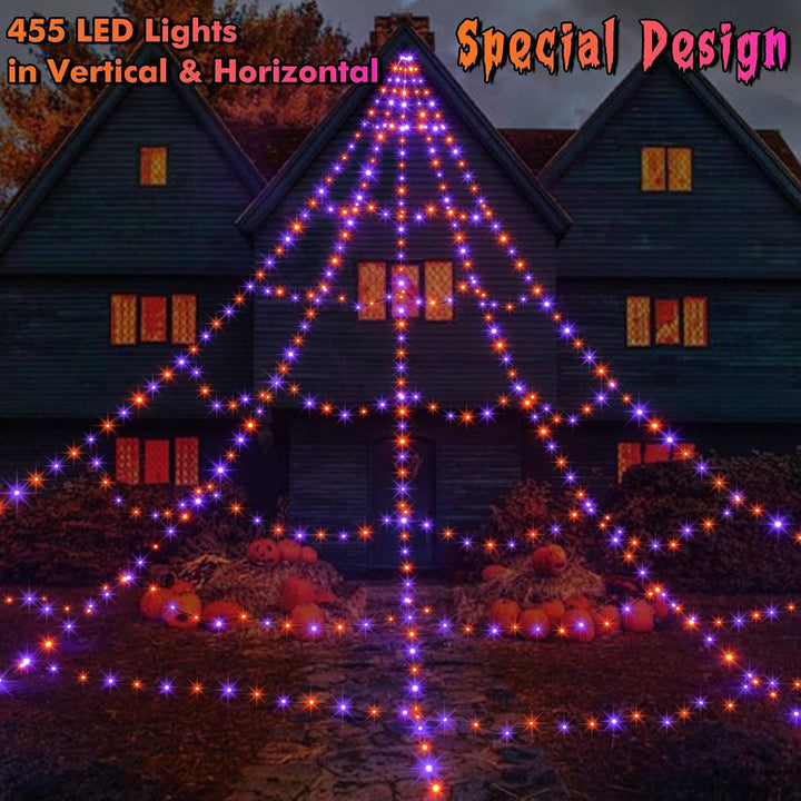 Halloweens 16.4 FT LED-ljusslinga i spindelnätsdesign med fjärrkontroll och 8 lägen