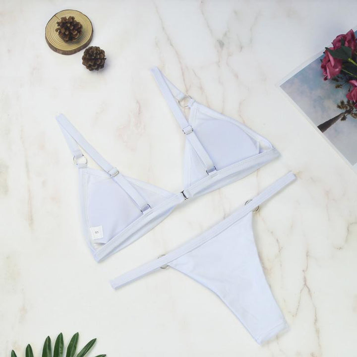 Women's Two-Piece Bikini Swimsuit with Gold Metal Rings and Triangle Cups-The Yellow Prime
