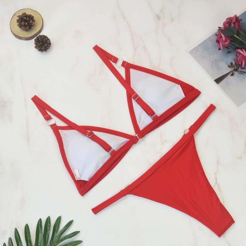 Women's Two-Piece Bikini Swimsuit with Gold Metal Rings and Triangle Cups-The Yellow Prime