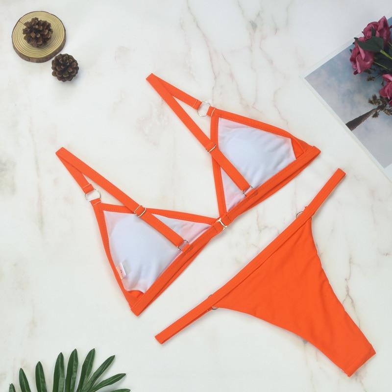 Women's Two-Piece Bikini Swimsuit with Gold Metal Rings and Triangle Cups-The Yellow Prime