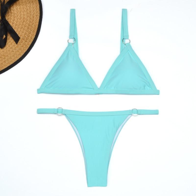 Women's Two-Piece Bikini Swimsuit with Gold Metal Rings and Triangle Cups-The Yellow Prime