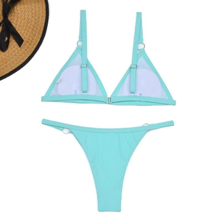 Women's Two-Piece Bikini Swimsuit with Gold Metal Rings and Triangle Cups-The Yellow Prime