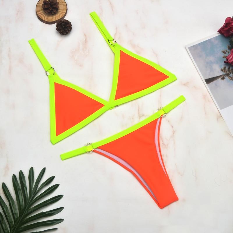 Women's Two-Piece Bikini Swimsuit with Gold Metal Rings and Triangle Cups-The Yellow Prime