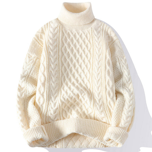 Men's Warm Turtleneck Sweater - Relaxed Cable Knit for Winter