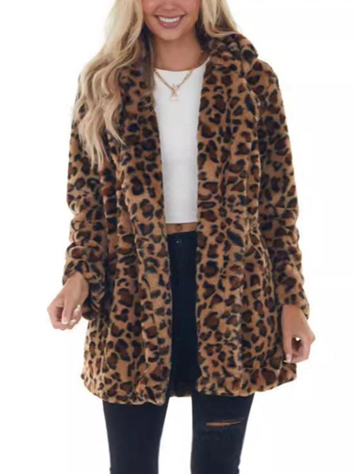 Manteau en fausse fourrure à imprimé léopard pour femme, ouvert sur le devant, grande taille 5XL