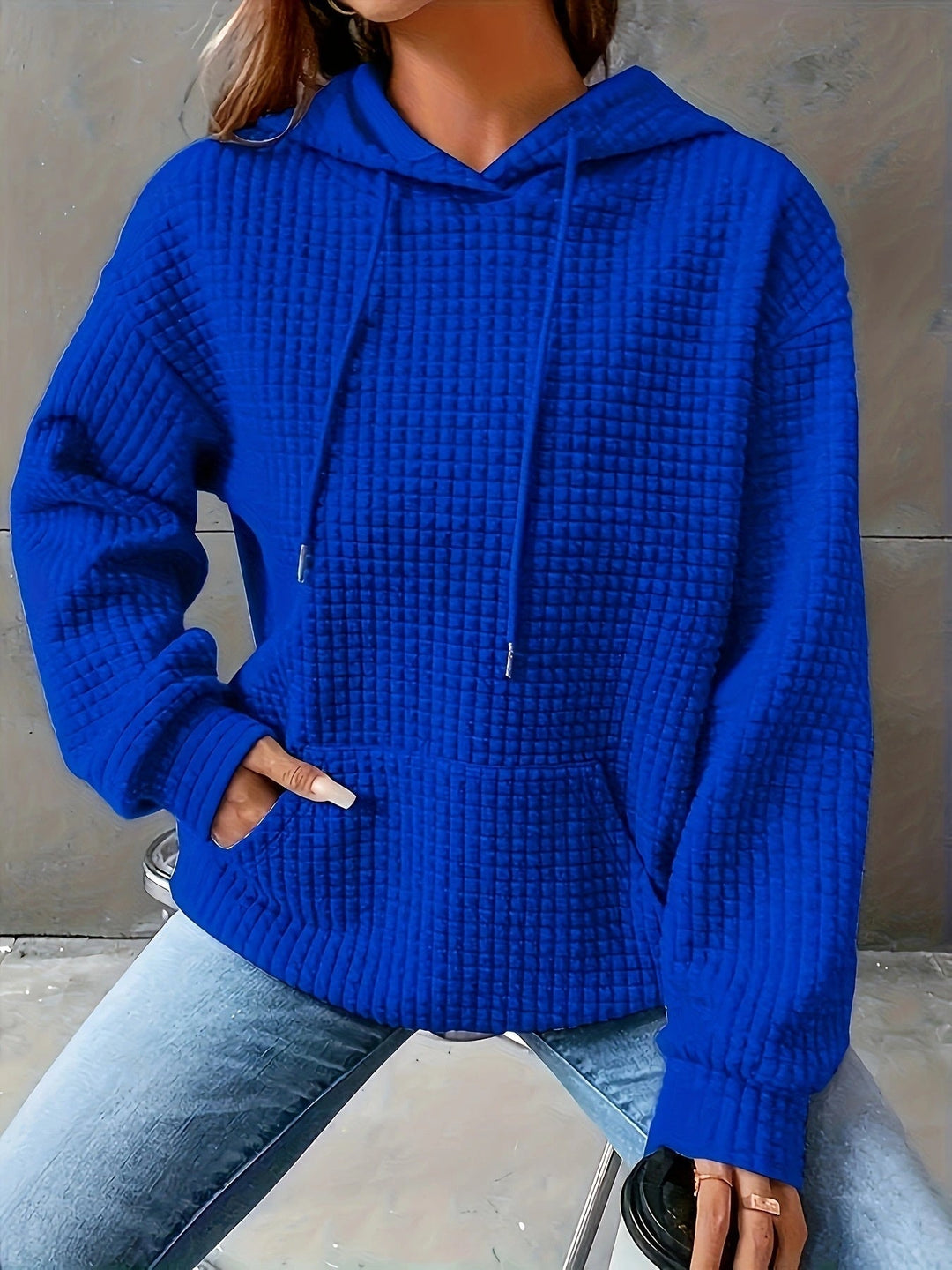Women's Soft Cozy Waffle Knit Hoodie Sweater for Layering-The Yellow Prime
