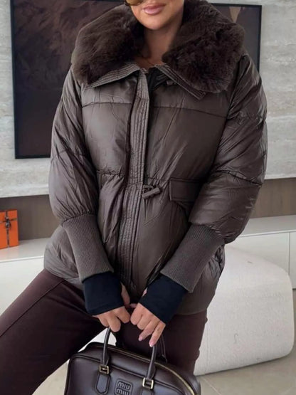 Chaqueta acolchada para mujer con cuello de piel sintética, tallas S a 2xl