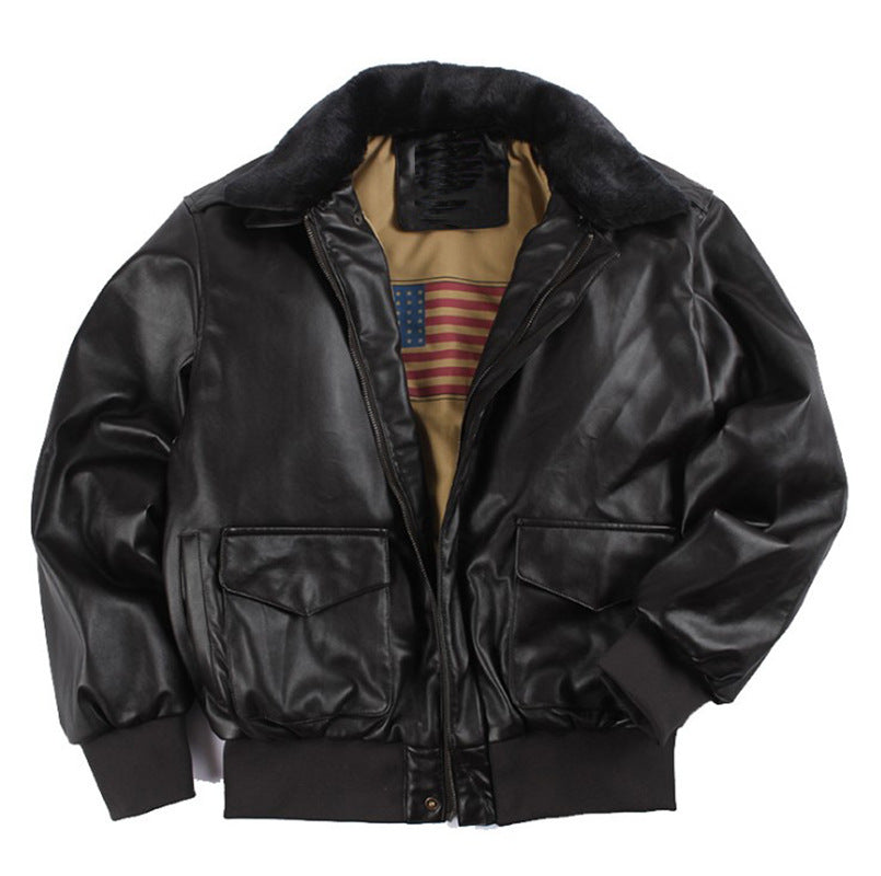 Men's Retro-Inspired Oversized Bomber Jacket with Fur Collar