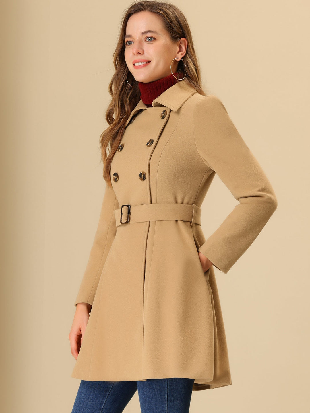 Women's Fit-and-Flare Double-Breasted Trench Coat