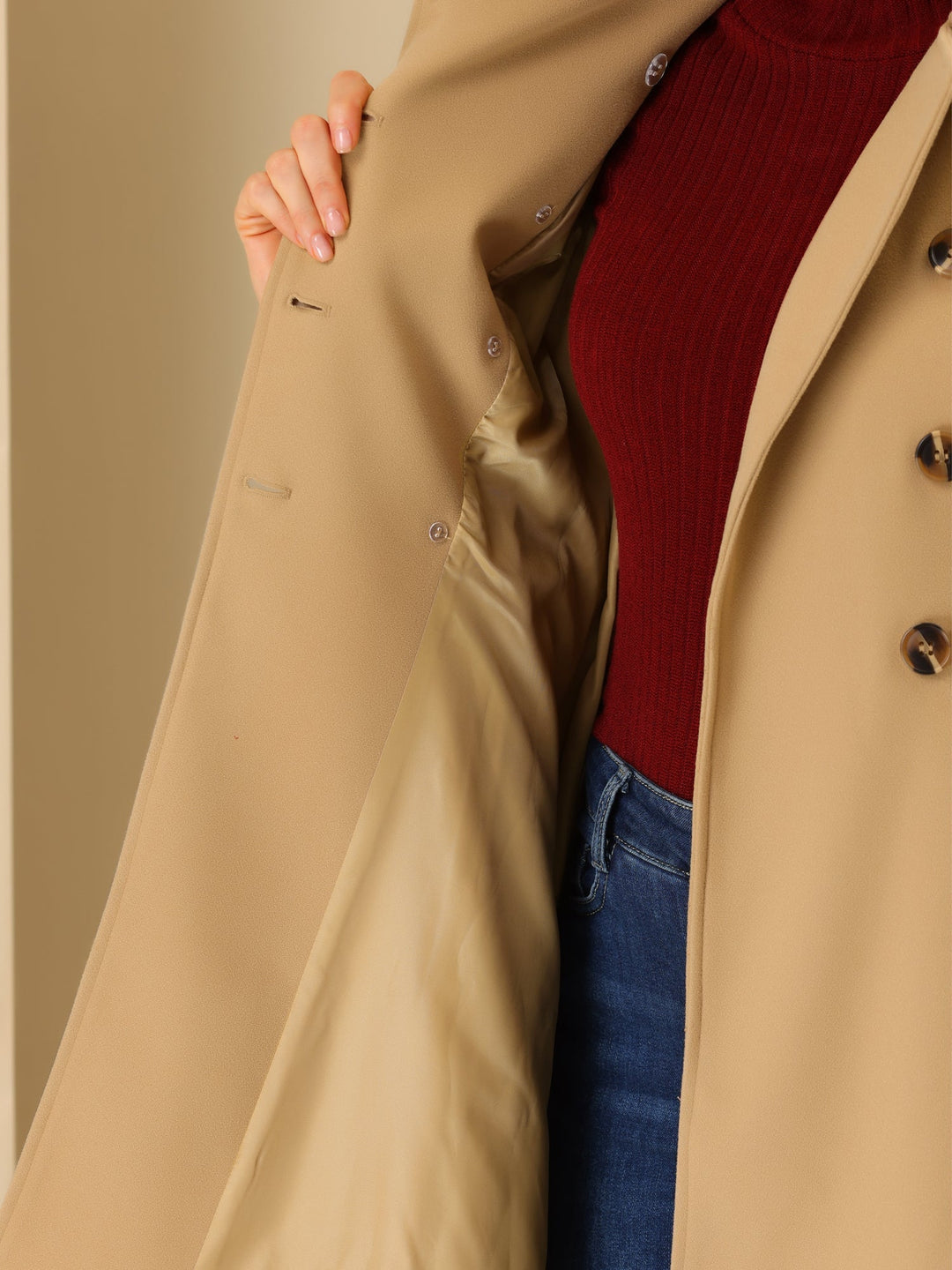 Women's Fit-and-Flare Double-Breasted Trench Coat